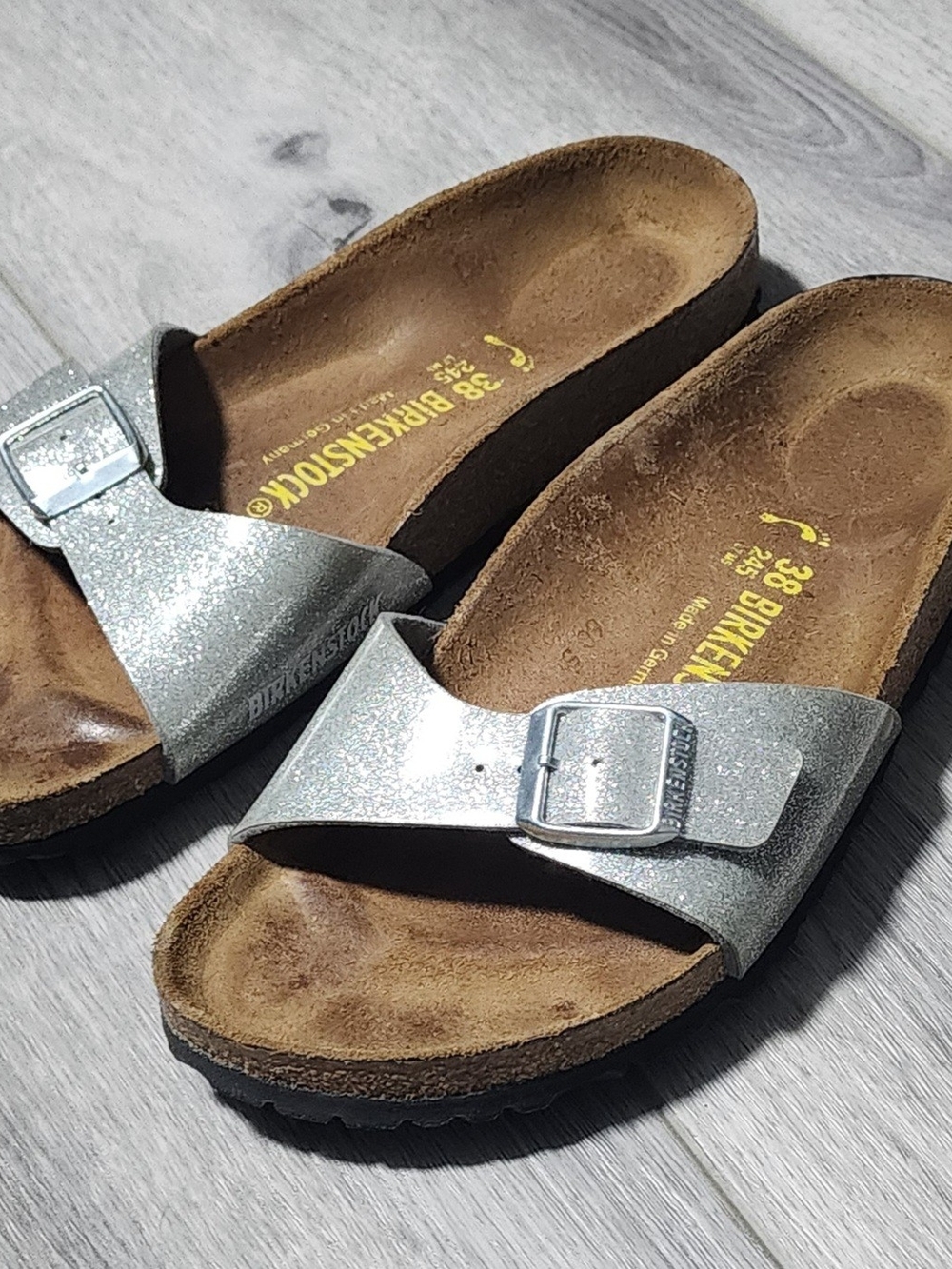 Birkenstock Madrid Birko- Flor Silver Glitter Sandals Womens Size 7